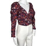 Veronica Beard Women's Sabo Floral Top Wrap Waist Ruching Sleeves Multicolor Sz 4, 10