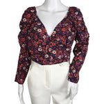 Veronica Beard Women's Sabo Floral Top Wrap Waist Ruching Sleeves Multicolor Sz 4, 10