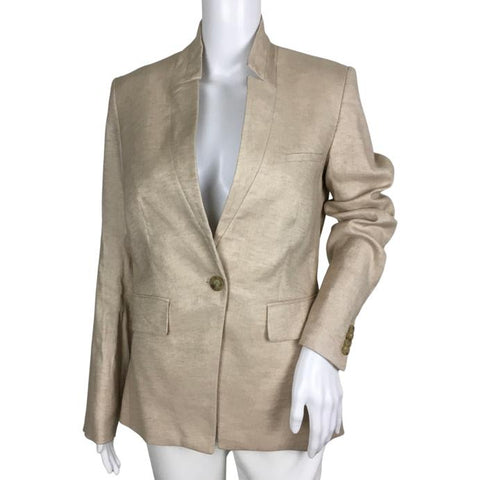 Veronica Beard Women's Upcollar Linen Dickey Jacket Beige Sz 6, 12