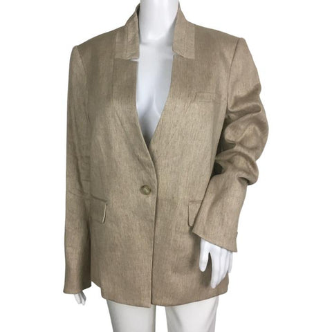 Veronica Beard Women's Upcollar Linen Schoolboy Dickey Jacket Beige Sz 12