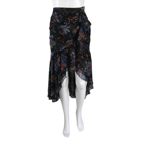 Veronica Beard Women's Tiare Floral Asymmetric Silk Midi Skirt Black Multi Sz 12