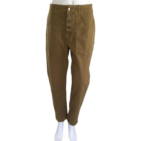 Veronica Beard Women's Arya Cargo Straight Leg Pants Button Details Ochre Sz 28