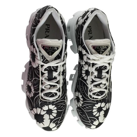 Prada Men's Cloudbust Sneakers Floral Patterned Black & White Color Size 9.5