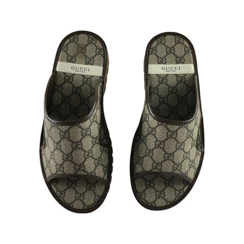 Gucci Men's Smotif Monogram Supreme GG Granada Kid Slide Sandals Sz 8 Brown