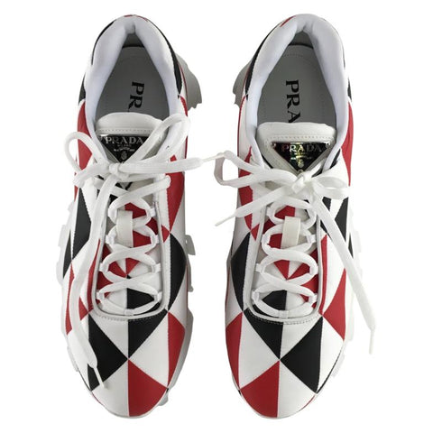 Prada Men's Cloudbust Sneakers Geometric Print Black, White, Red Color Sz 8.5