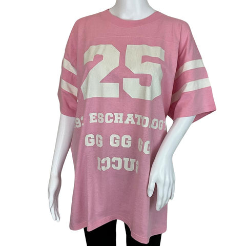 Gucci Women's 25 Gucci Eschatology Loved T-shirt Crew Neck Stripes Pink Sz XS