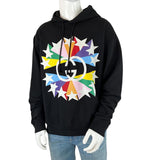 Gucci Men’s Sweatshirt Hoodie Interlocking GG Star Burst Print Black Sz S