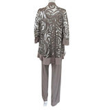 R&M Richards Women’s 3 Piece Sequin Swing Jacket, Blouse & Pants Champagne Sz 6