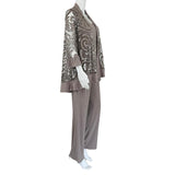 R&M Richards Women’s 3 Piece Sequin Swing Jacket, Blouse & Pants Champagne Sz 6