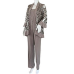 R&M Richards Women’s 3 Piece Sequin Swing Jacket, Blouse & Pants Champagne Sz 6