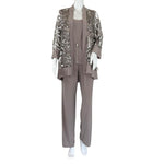 R&M Richards Women’s 3 Piece Sequin Swing Jacket, Blouse & Pants Champagne Sz 6