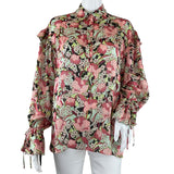 Pinko Women's Shirt Blouse Muttley Floral Print Details Pink Multicolor Sz 40