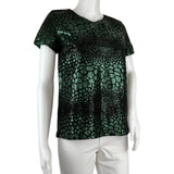 French Connection Women's Print Details Green Metallic Short Sleeves Sz 6