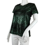 French Connection Women's Print Details Green Metallic Short Sleeves Sz 6