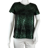 French Connection Women's Print Details Green Metallic Short Sleeves Sz 6