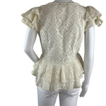 Love Sam Women's Blouse Ruffle Sleeves Intricate Embroidery Beige Color Sz S