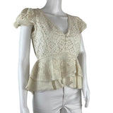 Love Sam Women's Blouse Ruffle Sleeves Intricate Embroidery Beige Color Sz S