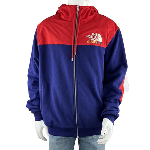 Gucci Men's The North Face x Gucci Zip Parka Hoodie Jacket Blue & Red Sz M