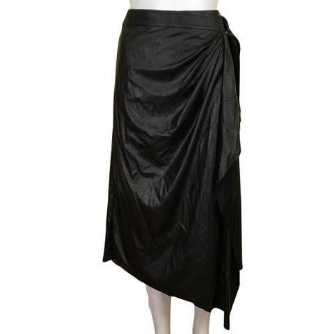 Ramy Brook Women's Black Verna Faux Leather Wrap Skirt Size 2