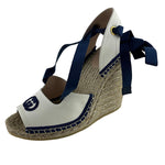 Gucci Women's Espadrille With Ribbon Tie Interlocking G White & Blue Sz 38