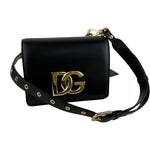 Dolce&Gabbana Women's Embellished Leather DG Interlocking Shoulder Bag Black