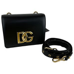 Dolce&Gabbana Women's Embellished Leather DG Interlocking Shoulder Bag Black