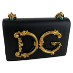 Dolce&Gabbana Women's Embellished Leather DG Interlocking Shoulder Bag Black