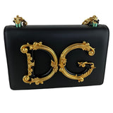 Dolce&Gabbana Women's Embellished Leather DG Interlocking Shoulder Bag Black