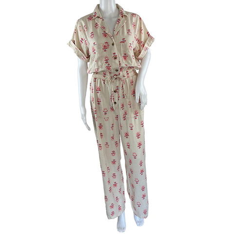 Next Celia Birtwell Women's Cream Floral Heart Print Jumpsuit Sz 12 Pre-Owned