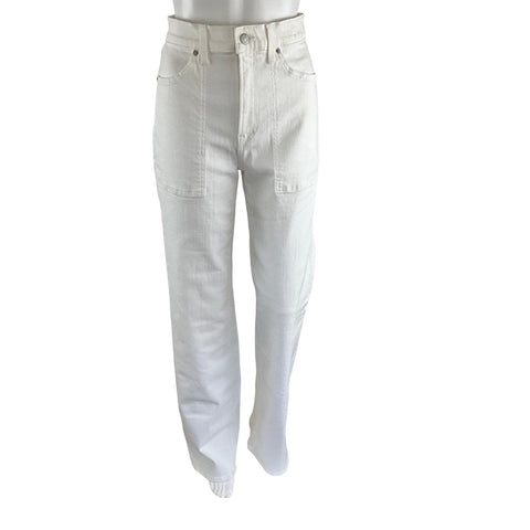 Veronica Beard Women's Crosbie Patch Pockets Slim Wide-Leg Jean White Sz 28