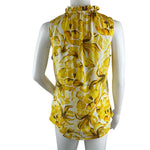 White House Black Market Women's Sleeveless Mock Neck Burnout Blouse Yellow Sz S Pre-Owned