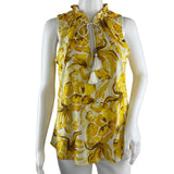 White House Black Market Women's Sleeveless Mock Neck Burnout Blouse Yellow Sz S Pre-Owned