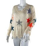 Main Strip Women's Sweater Stars Print Multicolor Long Sleeves Beige Color Sz M Pre-Owned