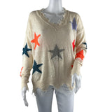 Main Strip Women's Sweater Stars Print Multicolor Long Sleeves Beige Color Sz M Pre-Owned