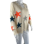 Main Strip Women's Sweater Stars Print Multicolor Long Sleeves Beige Color Sz M Pre-Owned