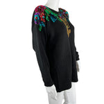 Vintage Trimmings Women's Sweater Floral Glam Retro 1980s Sequin Black Sz M Pre-Owned