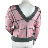 Teji Estilo Women's Sweater Pink Combined With Gray Stripes Sz M Pre-Owned