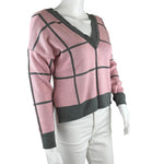 Teji Estilo Women's Sweater Pink Combined With Gray Stripes Sz M Pre-Owned