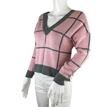 Teji Estilo Women's Sweater Pink Combined With Gray Stripes Sz M Pre-Owned