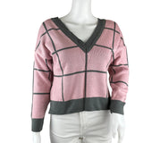 Teji Estilo Women's Sweater Pink Combined With Gray Stripes Sz M Pre-Owned