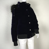 Betsey Johnson Navy Velvet Color Hooded Removible Winter Jacket