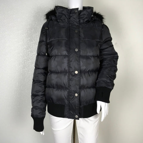 Betsey Johnson Faux Fur Black Color Removable Hooded Quilted Puffer Coat