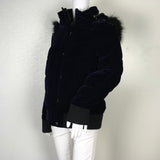 Betsey Johnson Navy Velvet Color Hooded Removible Winter Jacket