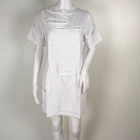 Helmut Lang Holey Distressed Crewneck Short Sleeve Mini Dress