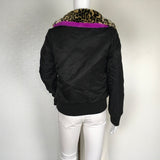 Betsey Johnson Faux Fur Animal Print-Black Reversible Jacket