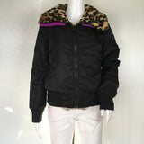 Betsey Johnson Faux Fur Animal Print-Black Reversible Jacket