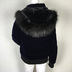 Betsey Johnson Navy Velvet Color Hooded Removible Winter Jacket