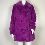 Betsey Johnson Faux Fur Button Design Fuschia Color Jacket Peatcoat