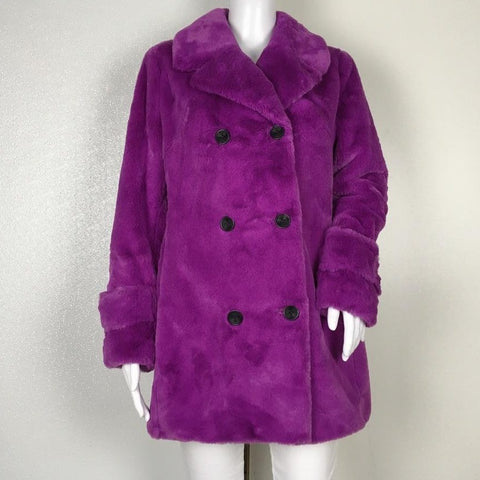 Betsey Johnson Faux Fur Button Design Fuschia Color Jacket Peatcoat