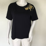 Sandro Paris Navy Blue  Whit a Left side Gold Color apply T-shirt